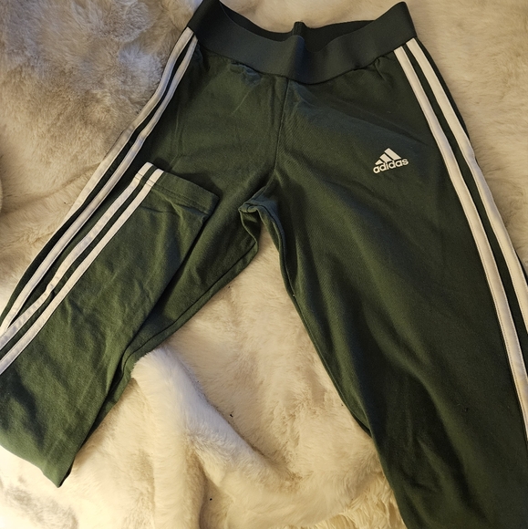 ADIDAS Women's Olive Green White Stripes Yoga Exercise Leggings - Picture 5 of 6